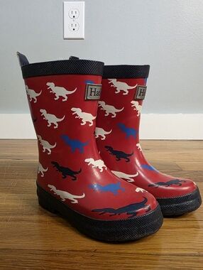 Hatley Dinosaur Rain Boots Kids Red Rubber Waterproof Boots | Size 8
